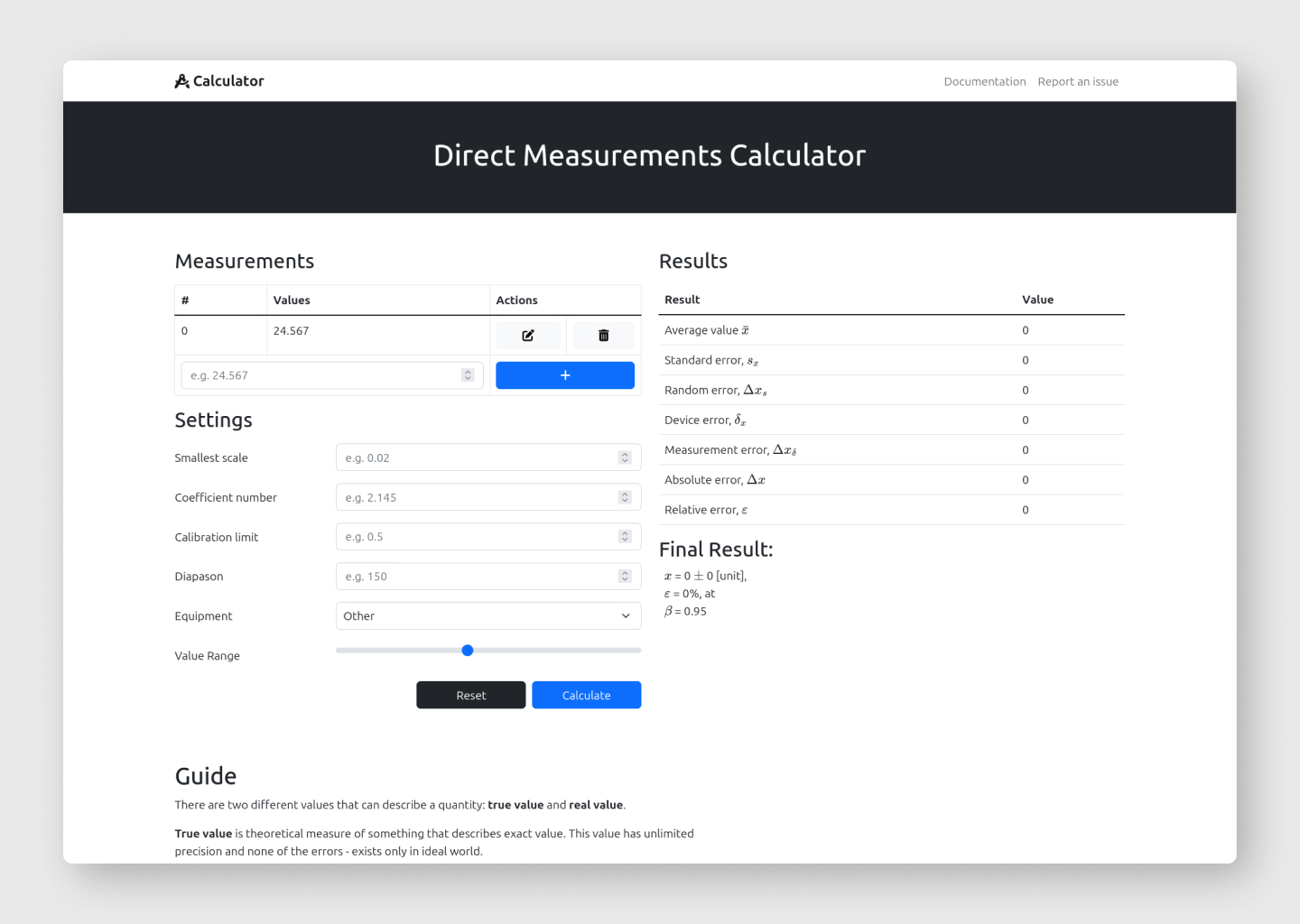 Direct Measurements Calculator preview